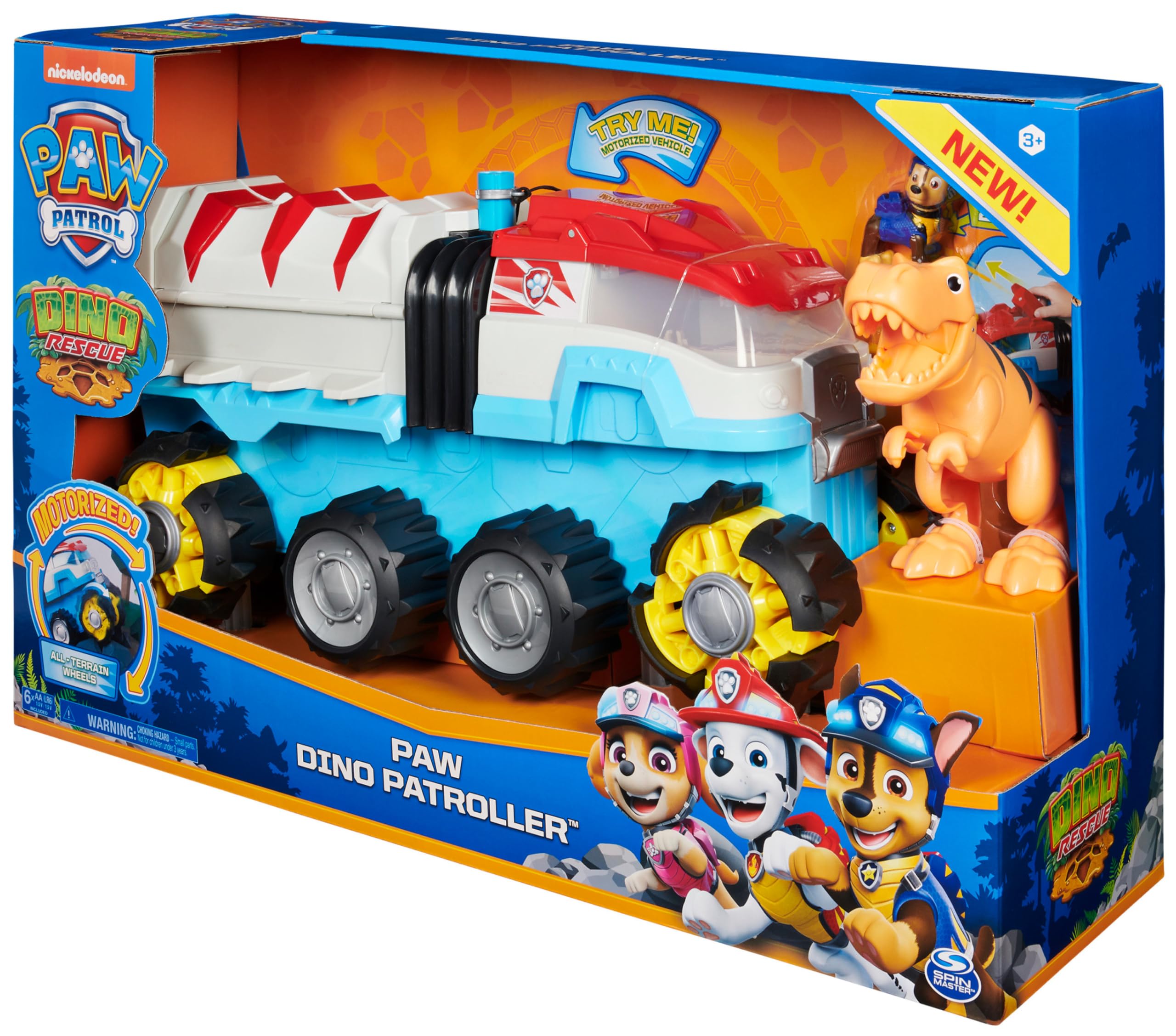 Paw Patrol, Dino Patroller Veicolo motorizzato con Chase e T. Rex, Dotato di Ruote Extra-Large, per i Bambini dai 3 Anni in su