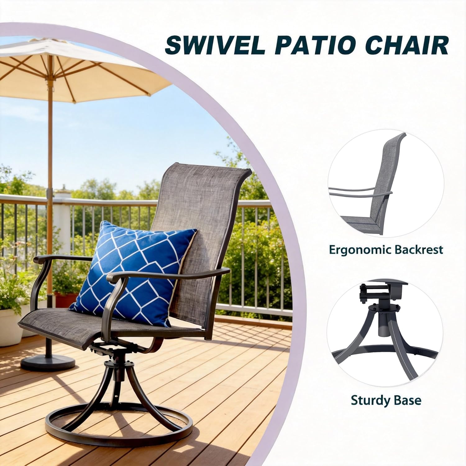 MEOOEM Patio Swivel Chair Set of 6, High Back & Sturdy Metal Outdoor Swivel Chairs, Textilene Fabric & Heavy Duty 450LBS Patio Rocker Chairs for Garden, Lawn, Backyard, Exterior, Porch