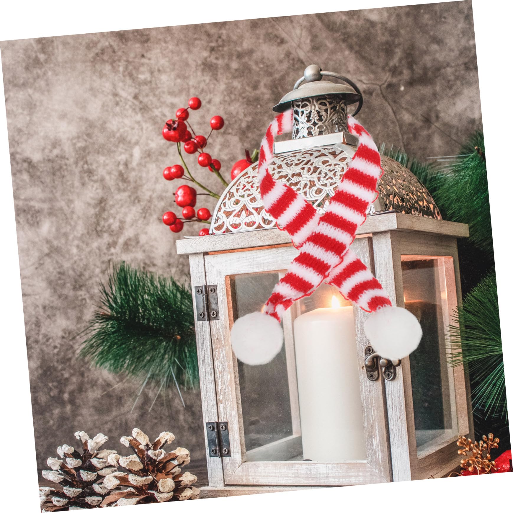 Mini Sciarpe Natalizie e per Bottiglie Copri in Maglia Righe con Accessori Decorativi per Natale e Casa