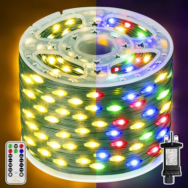 Ollny Outdoor Christmas Tree Lights - 40M 400 LED Fairy Light Christmas Decorations Waterproof String Light with Green Cable Timer Remote Control 11 Lighting Modes for Outside Garden Window