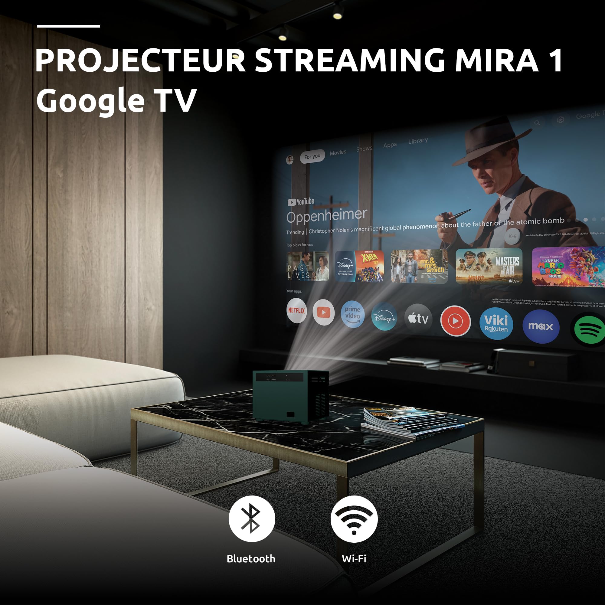 Strong MIRA1 Videoprojecteur 4K Google TV, Auto Focus/Keystone | Wi-FI Bluetooth, Natif 1080P, Mini Projecteur Video Portable Extérieur pour iOS/Android/Cinéma Maison - Vert