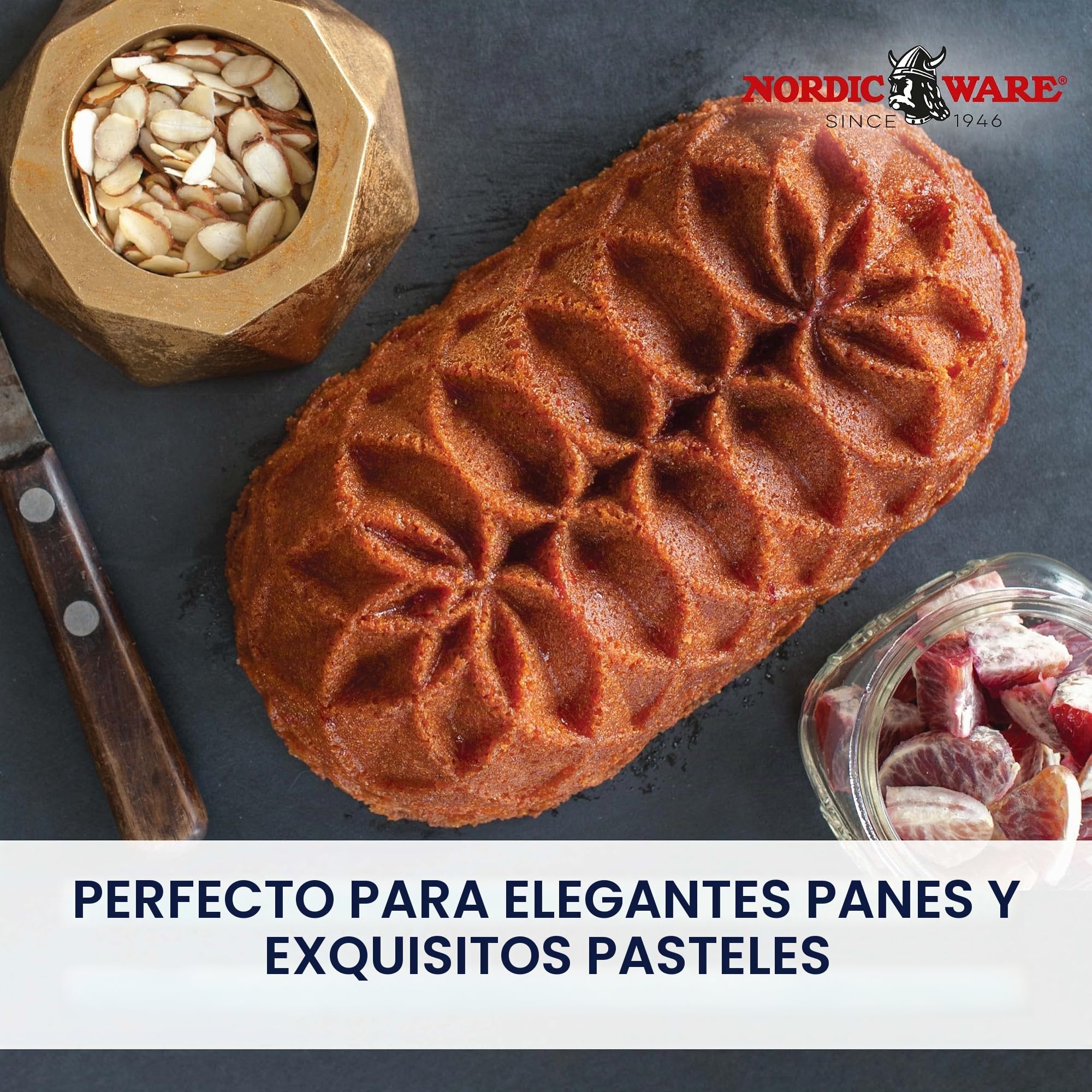 Nordic Ware 82677 Jubilee Loaf Molde de aluminio fundido para tartas, antiadherente, color dorado