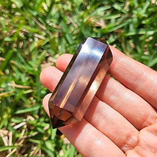 Cristal curativo de cuarzo ahumado natural de doble punta Calidad pura Chakra de raíz de protección Muladhara Wicca meditación metafísica y cristal M