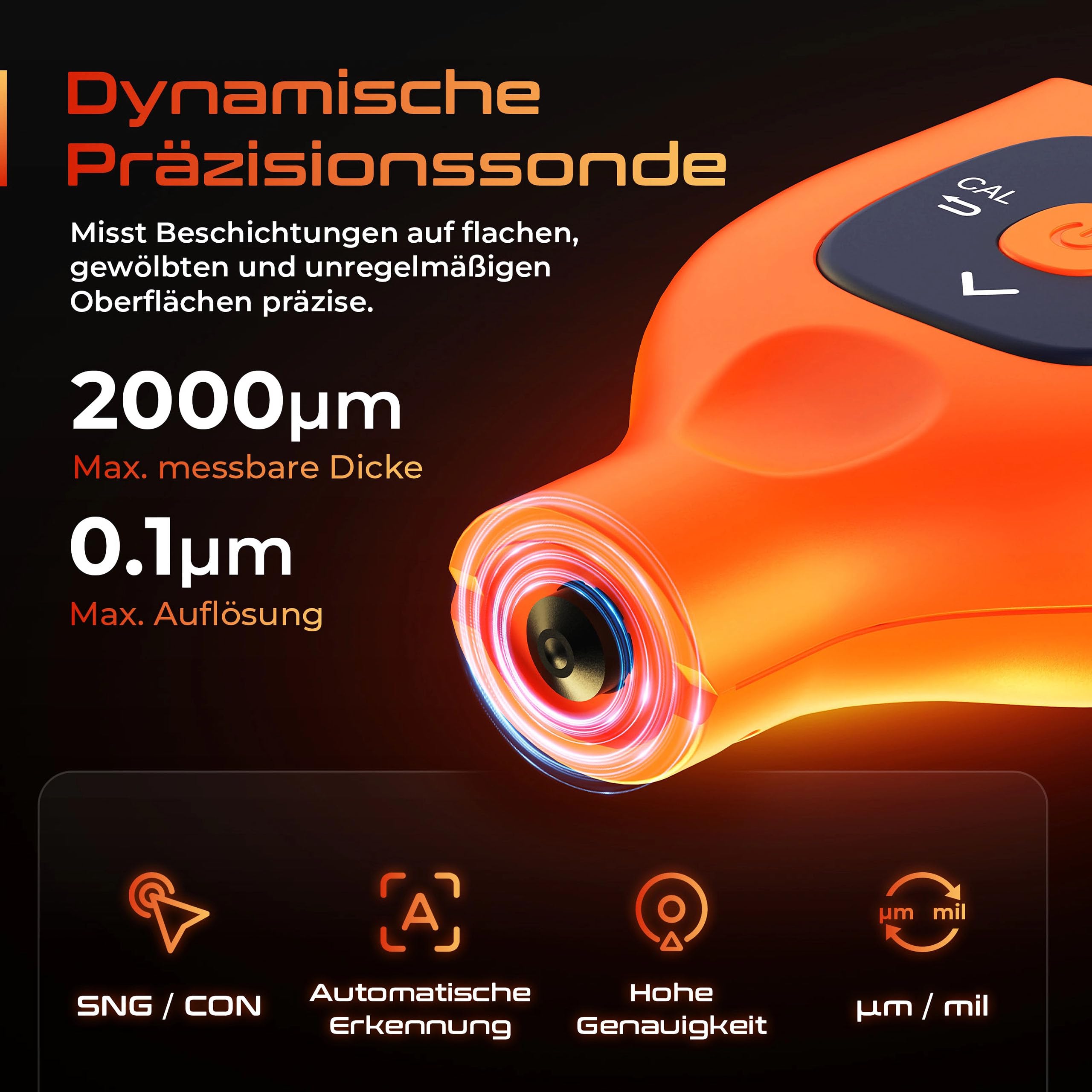 GOYOJO Lackdickenmessgerät Auto 0–2000 μm – Schichtdickenmessgerät Digital für Auto Karosserie, Misst auf Stahl Aluminium Zink, Ideal für Gebrauchtwagenprüfung mit Auto-Erkennung