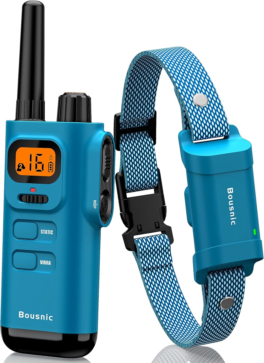 Bousnic Collar de choque para perros con control remoto – [Nueva edición] Collar de entrenamiento para perros de 4000 pies para perros grandes, medianos y pequeños (8-120 libras) Collar E impermeable con pitido, vibración, choque seguro