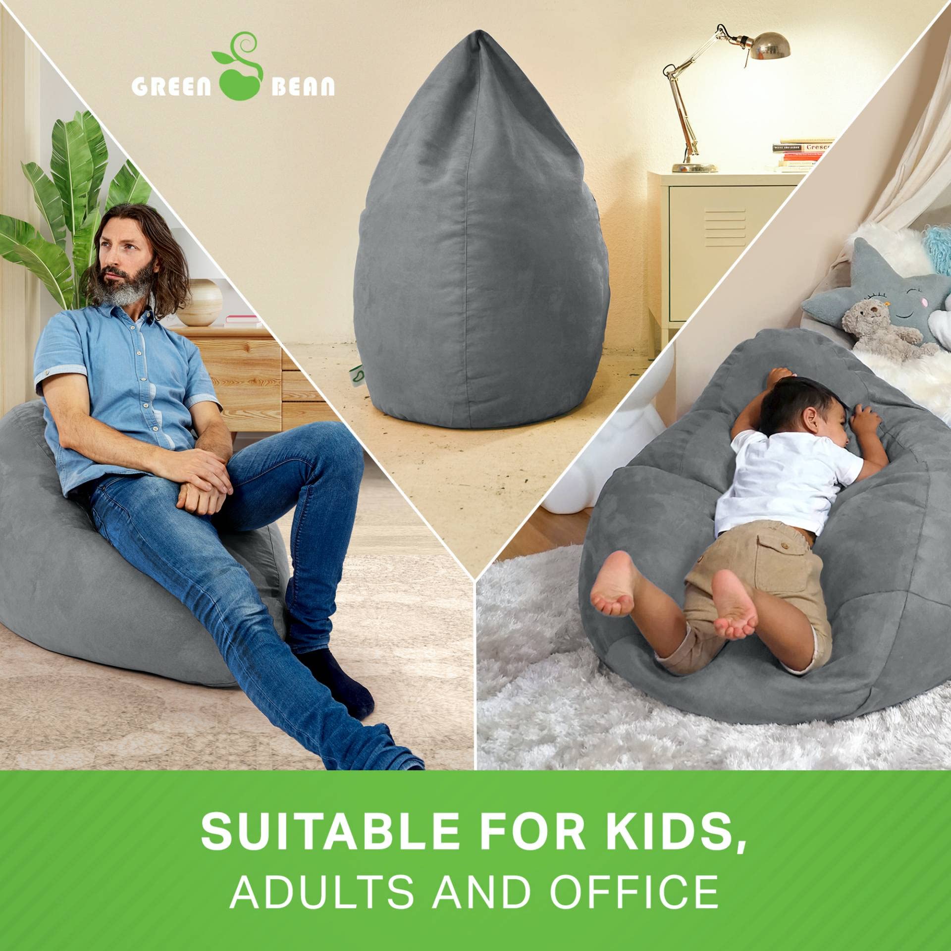 Green Bean© Pouf avec Dossier 60x60x90cm - Coussin de Siège Intérieur Remplissage 220L Doux et Lavable - Bean Bag Coussin de Sol Lounge Chair Hocker Chaise