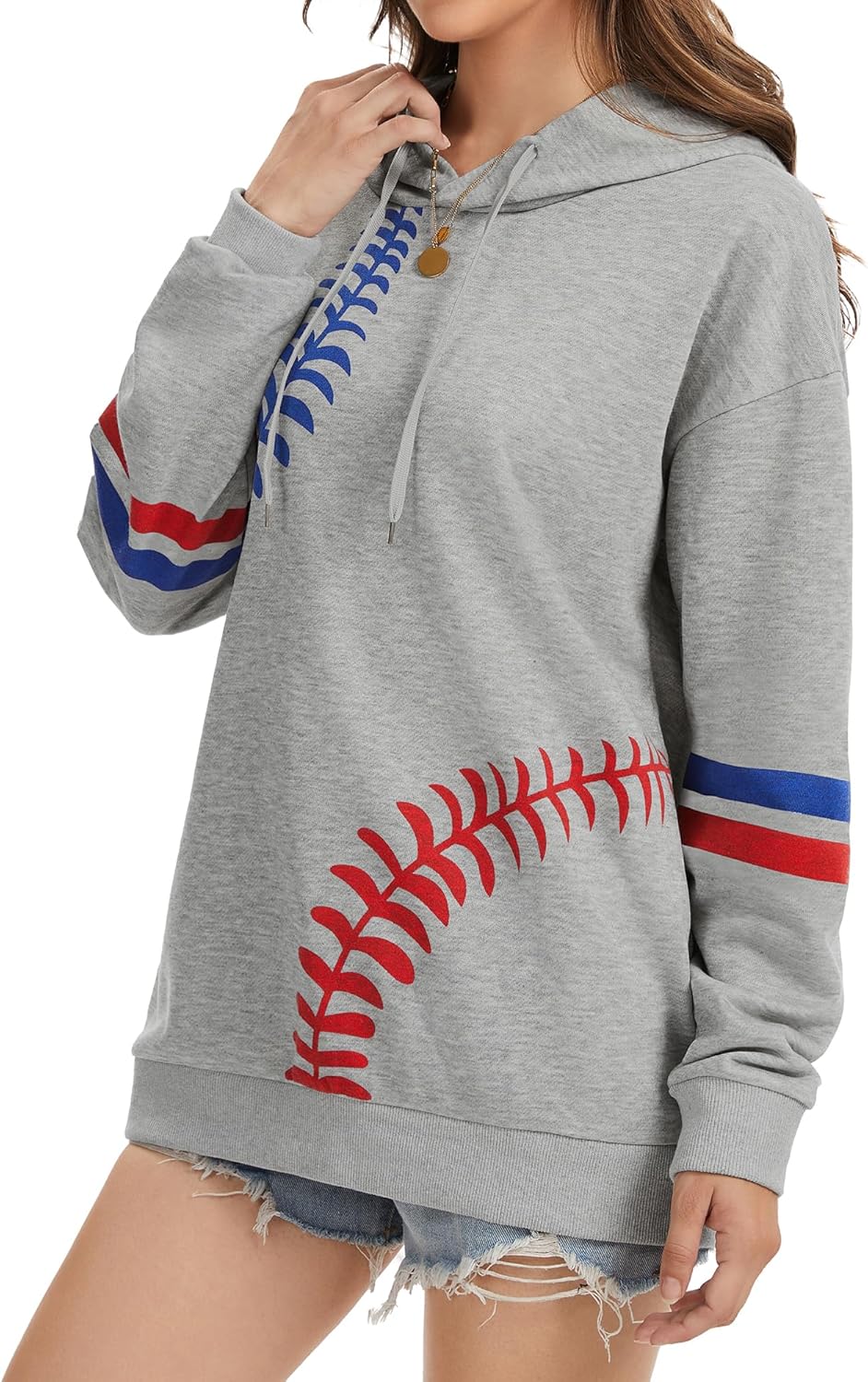 TSMNZMU Womens Baseball Hoodie Softball Sweatshirts Drawstring Long Sleeve Hoodies Oversized Pullover Shirts with Pockets