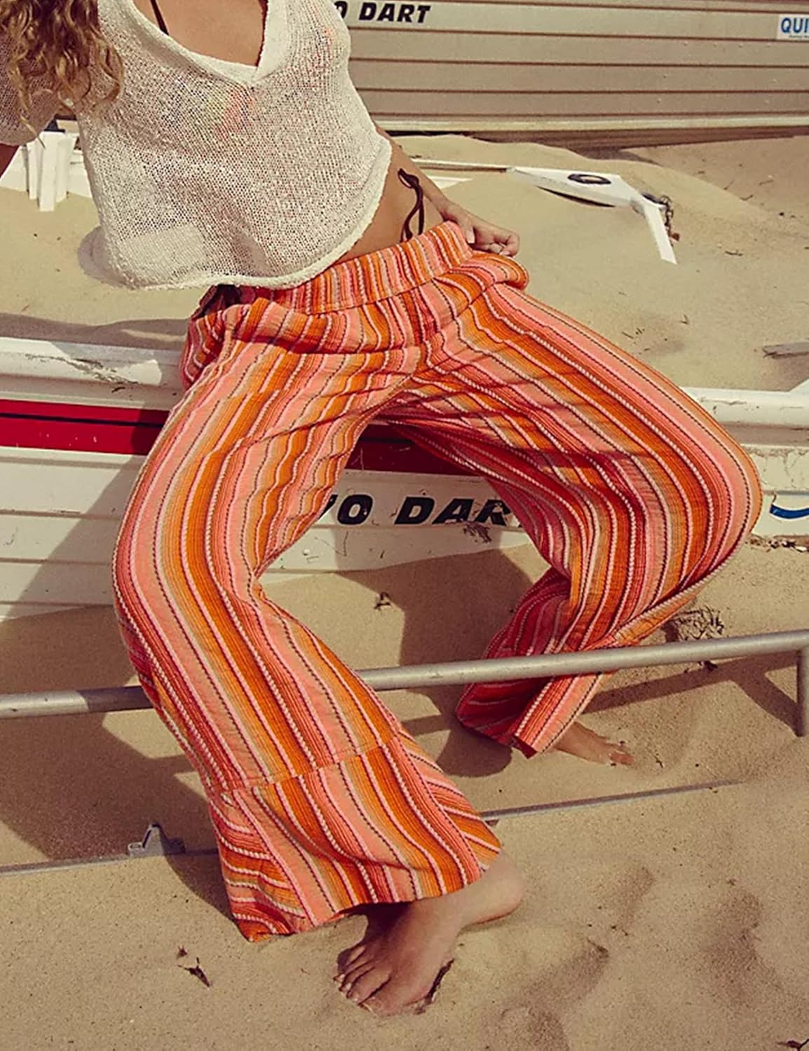 Bozanly Women's Striped Wide Leg Lounge Pants Boho Elastic Waist Loose Casual Trousers with Pockets 2026 - Image 2