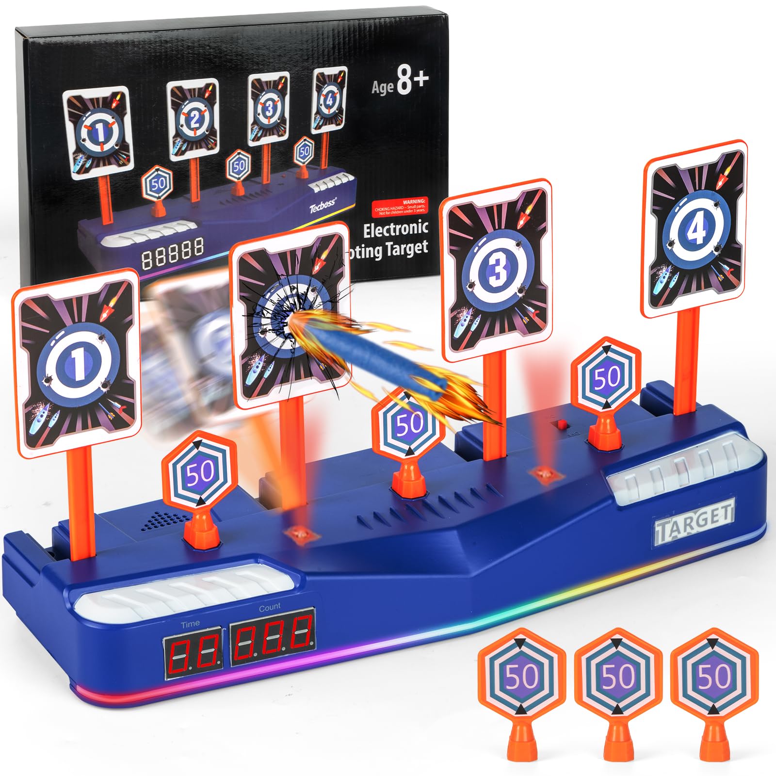 Digital Shooting Targets with Foam Dart Toy Shooting Blaster, 4 Targets Auto Reset Electronic Scoring Toys, Shooting Toys for Age of 8 9 10+ Years Old Kid Boys