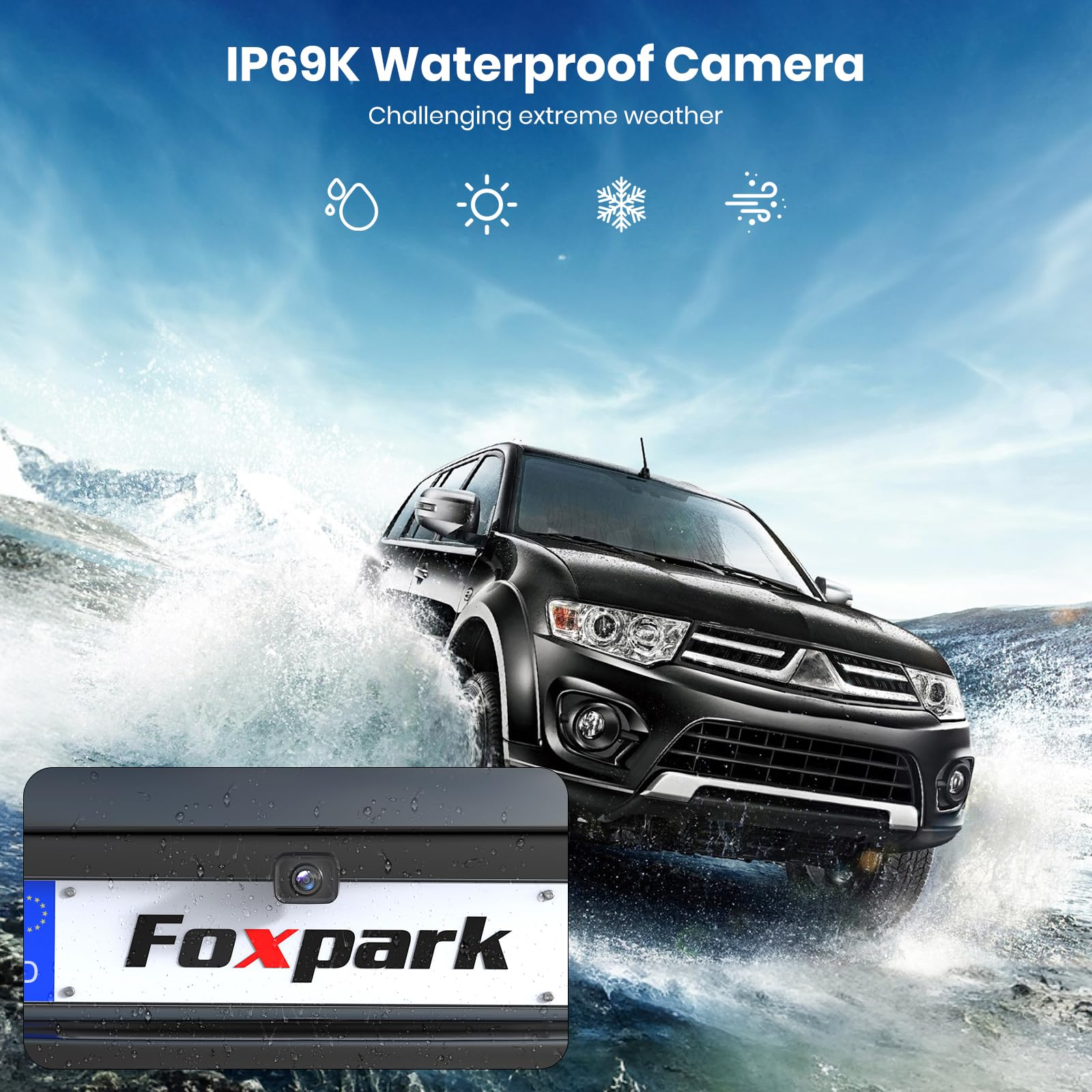 Foxpark Rückfahrkamera Kabellos 4,8" 1080P Funk 2 Kameras IP69K Wasserdicht 6 Parkhilfslinien Auto LKW Wohnmobil