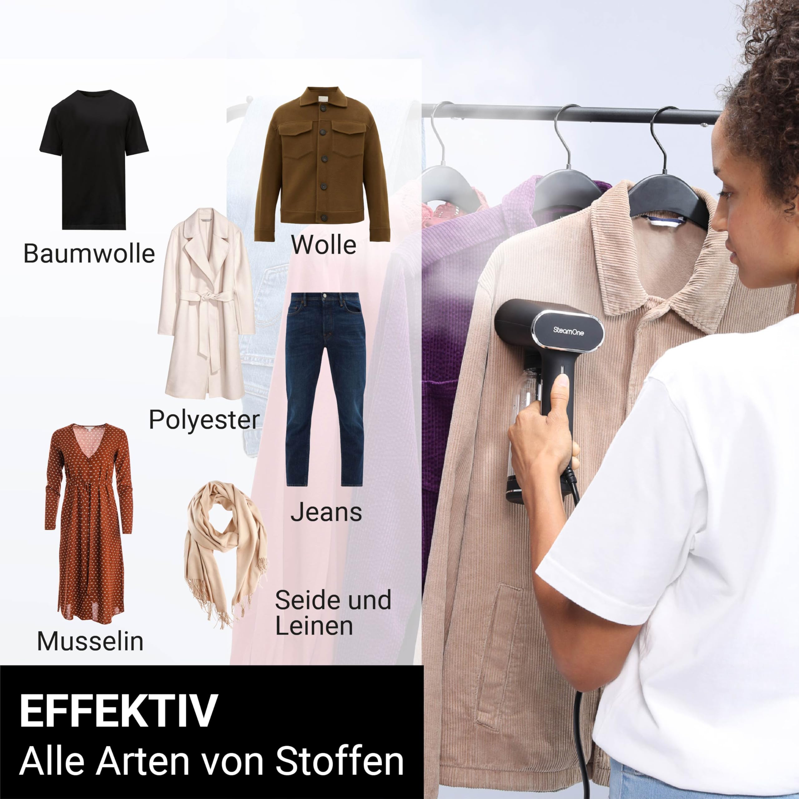 STEAMONE - Verticaal stoomstrijkijzer 2000W 45g/min - Verticaal strijkijzer Looptijd 80min (1,2L) - Kabel 2m - Verwijdert 99,99% onzuiverheden - Klaar in 45s - Intuïtief, Compact, Krachtig