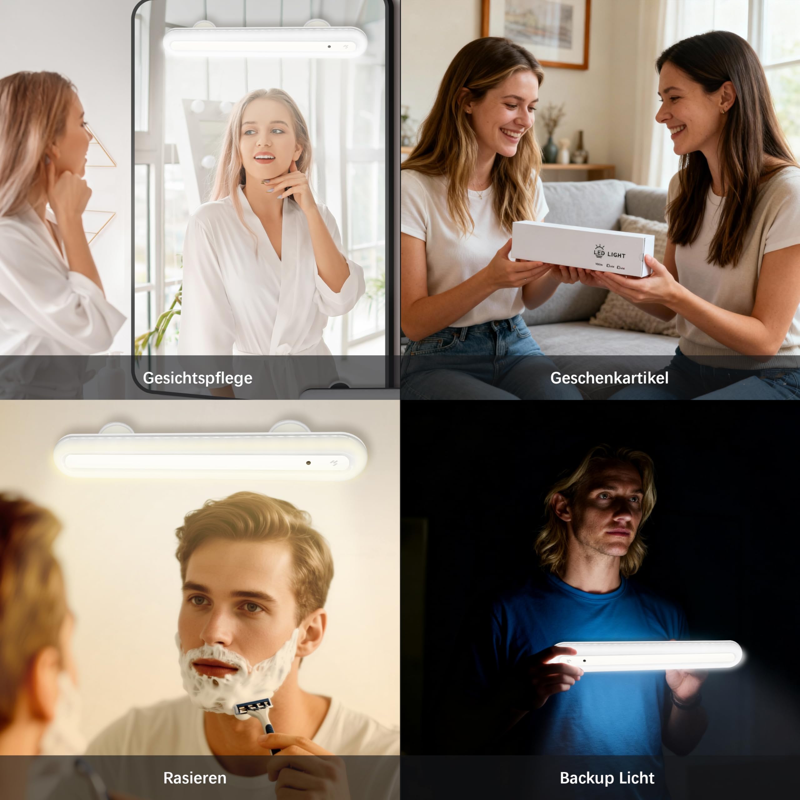 LED Schminktisch Dimmbar, 4000mAh Wiederaufladbar LED Spiegelleuchte Bad mit Fernbedienung, Kabellos Mirror Licht, Abnehmbare Magnet 360°Drehung Spiegellampe, Make-up Lampe, Weiss-2 Stück
