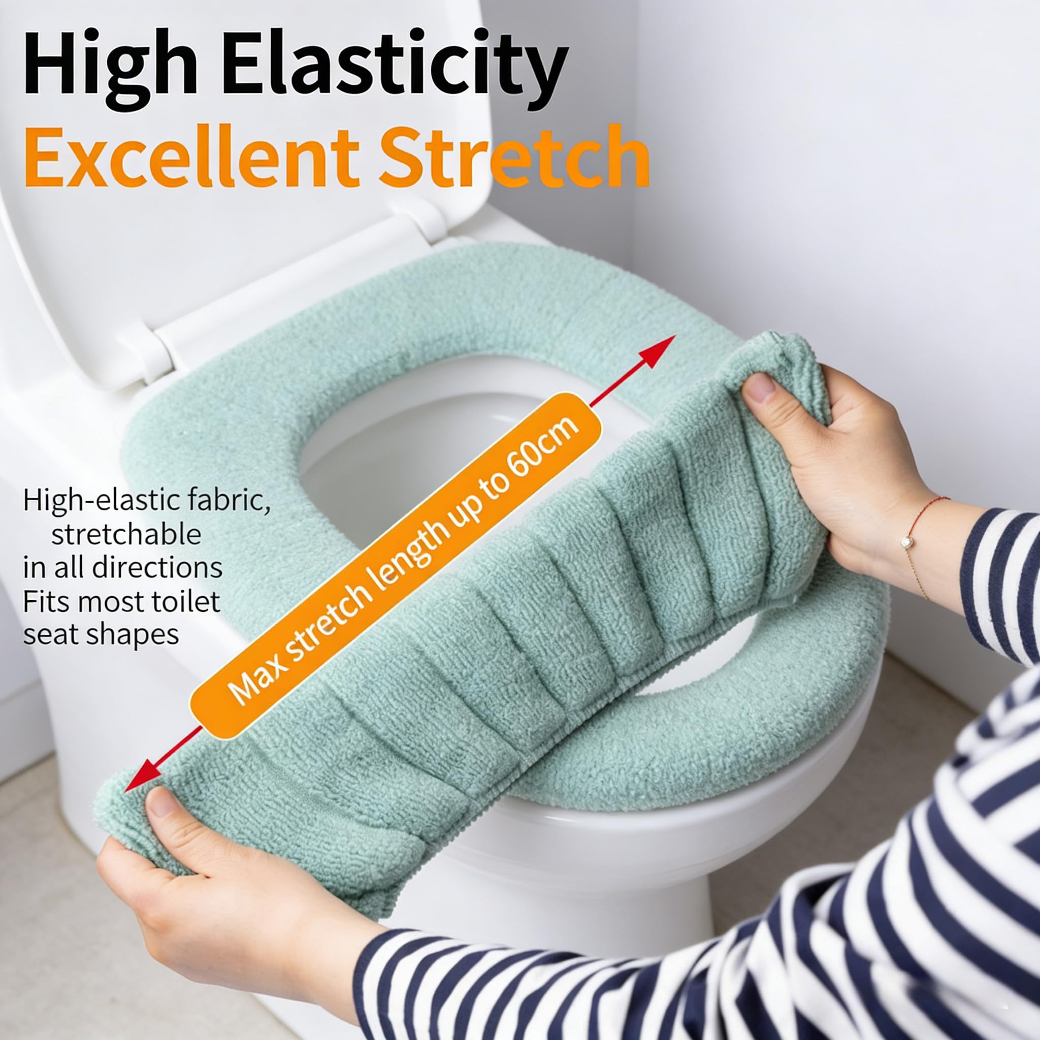 Soft Toilet Seat Cover, Washable Plush Fabric Cushion with Handle, Universal Fit Thick Warm Pad, Assorted Colors, Round, 4 Pack — view 3