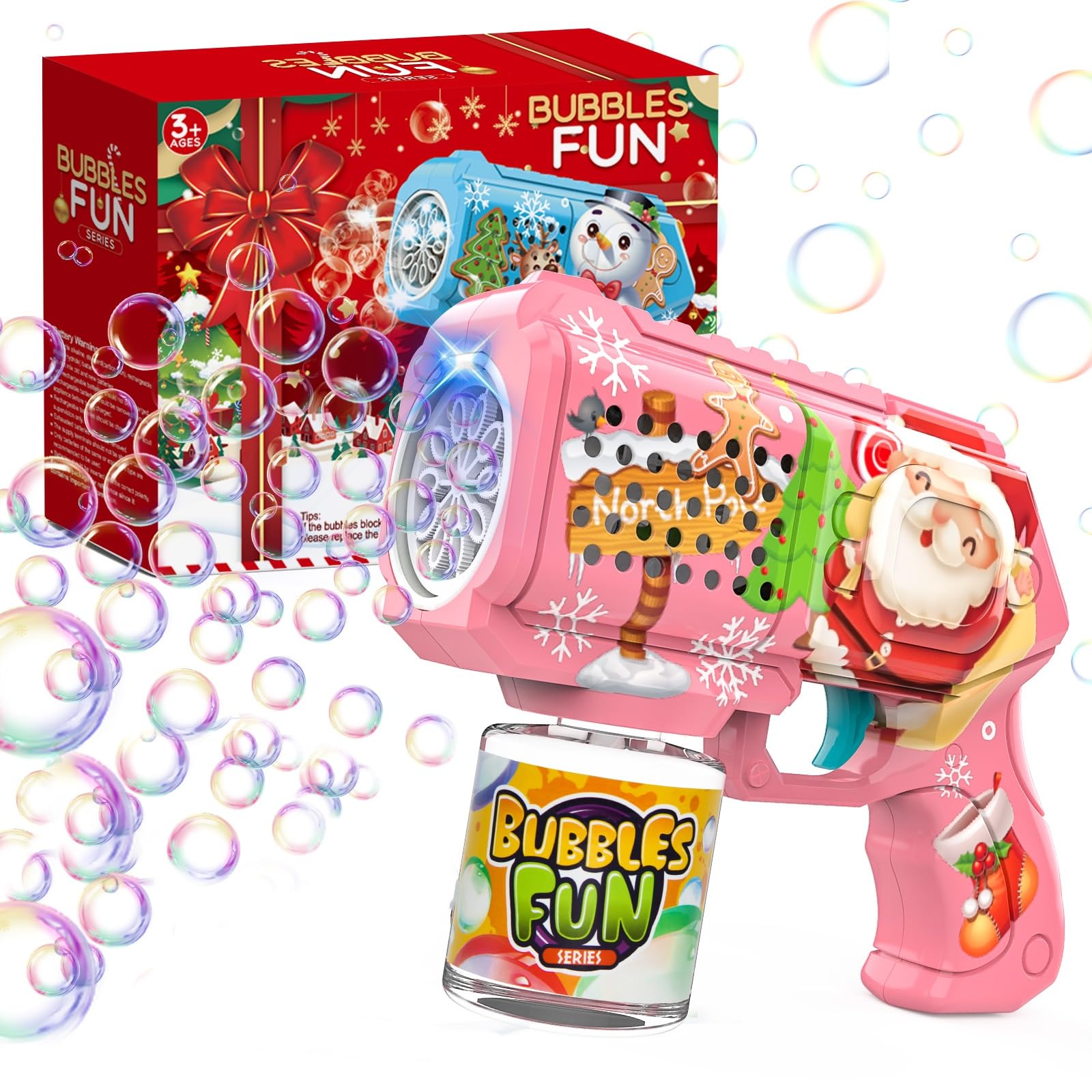 Cadeau Anniversaire Enfant Pistolet à Bulles Automatique Enfants - 10,000 Bulles/Minute - Solution 190ml Incluse - Rose Jouet Bulles Enfant