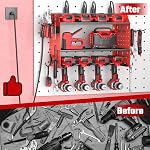 Organisateur d'outils électriques avec station de recharge, service lourd 3 Layer Drill Holder Wall Mount Garage étagère rack avec 6 Outlet Power Strip, Étagère à outils avec crochets, Rack de percement pour garage, Rouge
