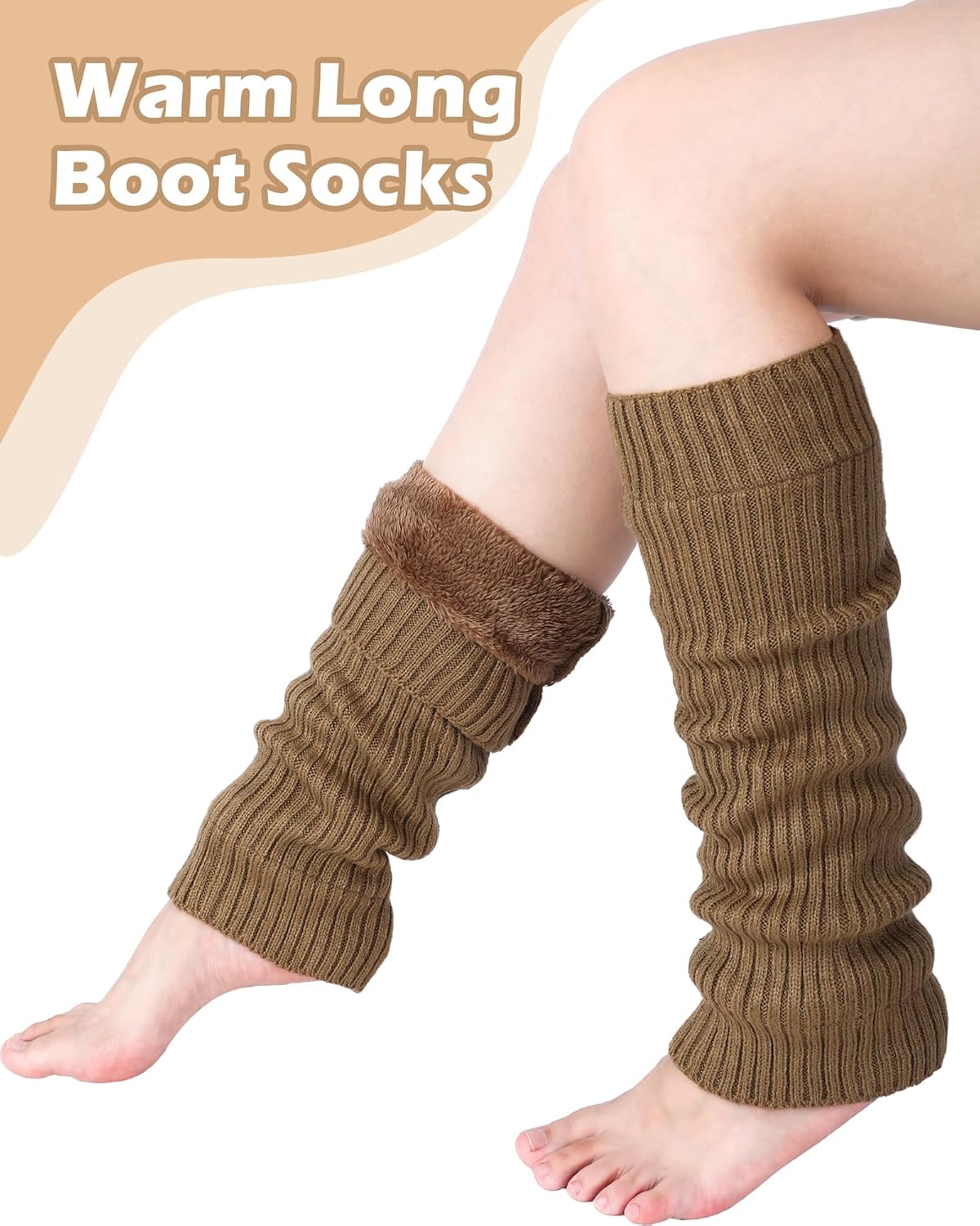 Chuarry 5 Pairs Women Fleece Lined Leg Warmers Warm Long Boot Socks Knit Thick Calf Warmers for Winter Ice Skating Daily Wear