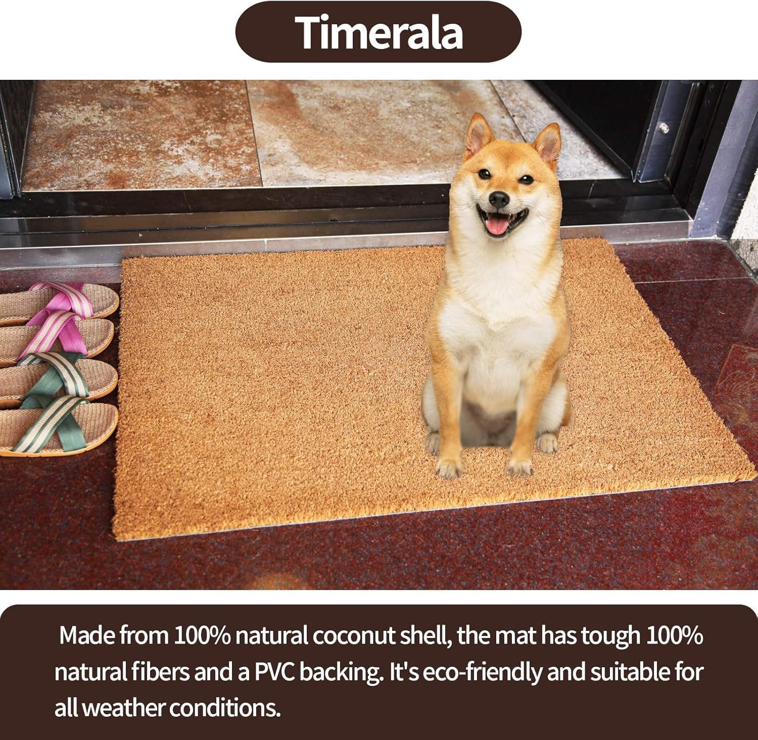 Coco Coir Door Mat with Heavy-Duty，Welcome doormats，Dirt Trapping Entry Mat，Weather Resistant,Non-Slip Outdoor Door Mats，43 * 76 cm，PVC Backing