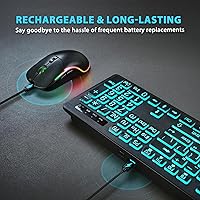 Vista 3 de Combo de teclado y mouse inalámbricos de impresión grande retroiluminada, teclados de tamaño completo de 2.4 G con teclas grandes iluminadas, teclas
