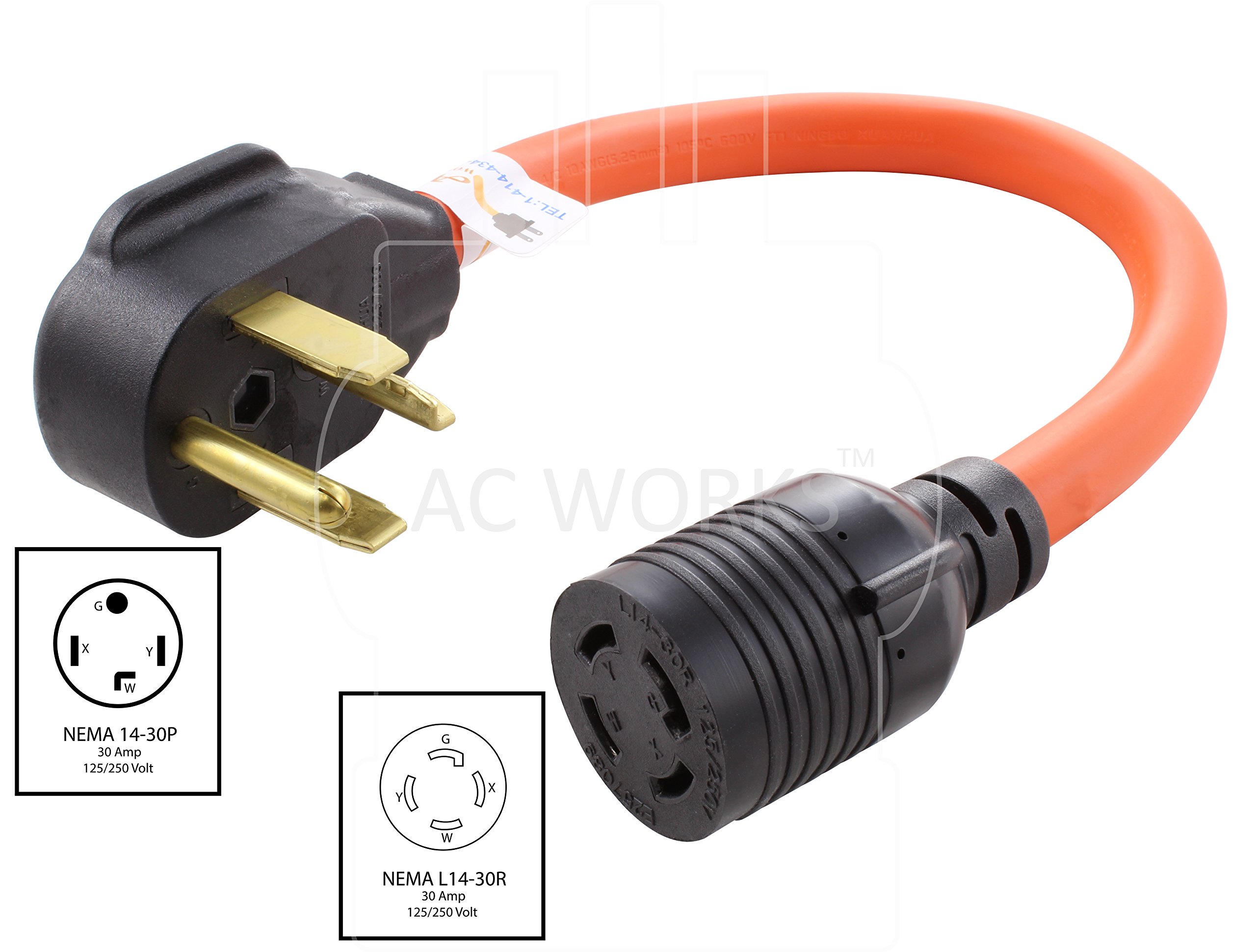 AC WORKS [S1430L1430-018] 1.5FT STW 10/4 NEMA 14-30P 30Amp 4-Prong