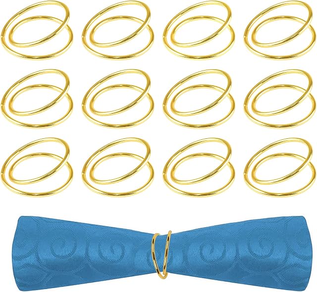 Hysagtek 12 Pcs Napkin Rings Gold Napkin Holders Dinner Serviette Holder Buckles Spiral Shape Serviette Rings for Weddings, Receptions, Dinner Party, Banquet, Buffet Table Decor