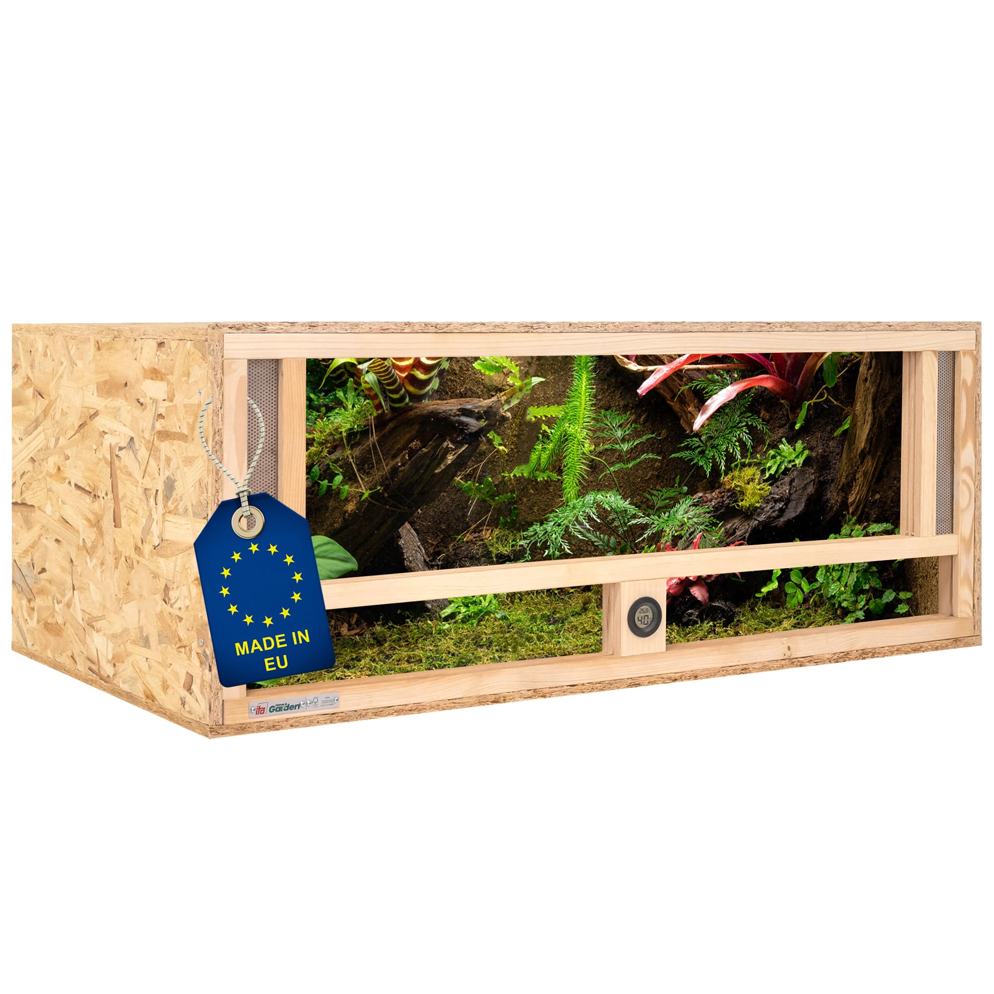 ITA Terrario in legno 100x50x40 cm con ventilazione frontale e igrometro integrato - Terrario in legno OSB-3 - Per rettili, serpenti, anfibi - Prodotto UE, certificato FSC