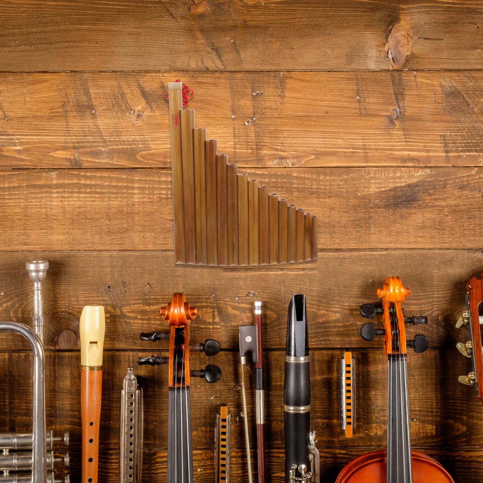 Kisangel Bambus Panflöte für Anfänger mit 15 Rohren Braun Klarer und Melodischer Klang Robust und Leicht Abgenutzt Traditionelles Musikinstrument für Zufällige Farbe Zufälliger Stil