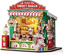 ROBOTIME DIY Miniature Dollhouse Kit Christmas Candy Stand Wooden Model Kit with LED Lights Model Kits for Adults for Building, Home Decor Christmas Birthday Gifts for Everyone