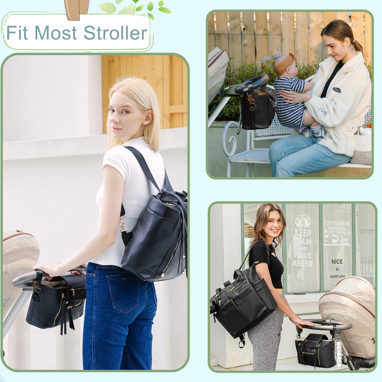 miss fong Kinderwagen-Organizer mit isoliertem Getränkehalter, Zubehörtasche, Kinderwagen-Caddy mit verstellbarem Riemen, passend für alle Kinderwagen (schwarz)
