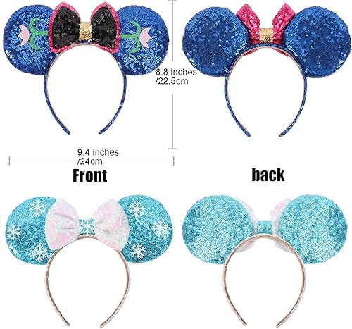 Miniatura 2 de Diadema de lazo con orejas de ratón 2 orejas de ratón congeladas para cosplay disfraz de princesa Elsa y Anna diademas de lentejuelas para mujeres