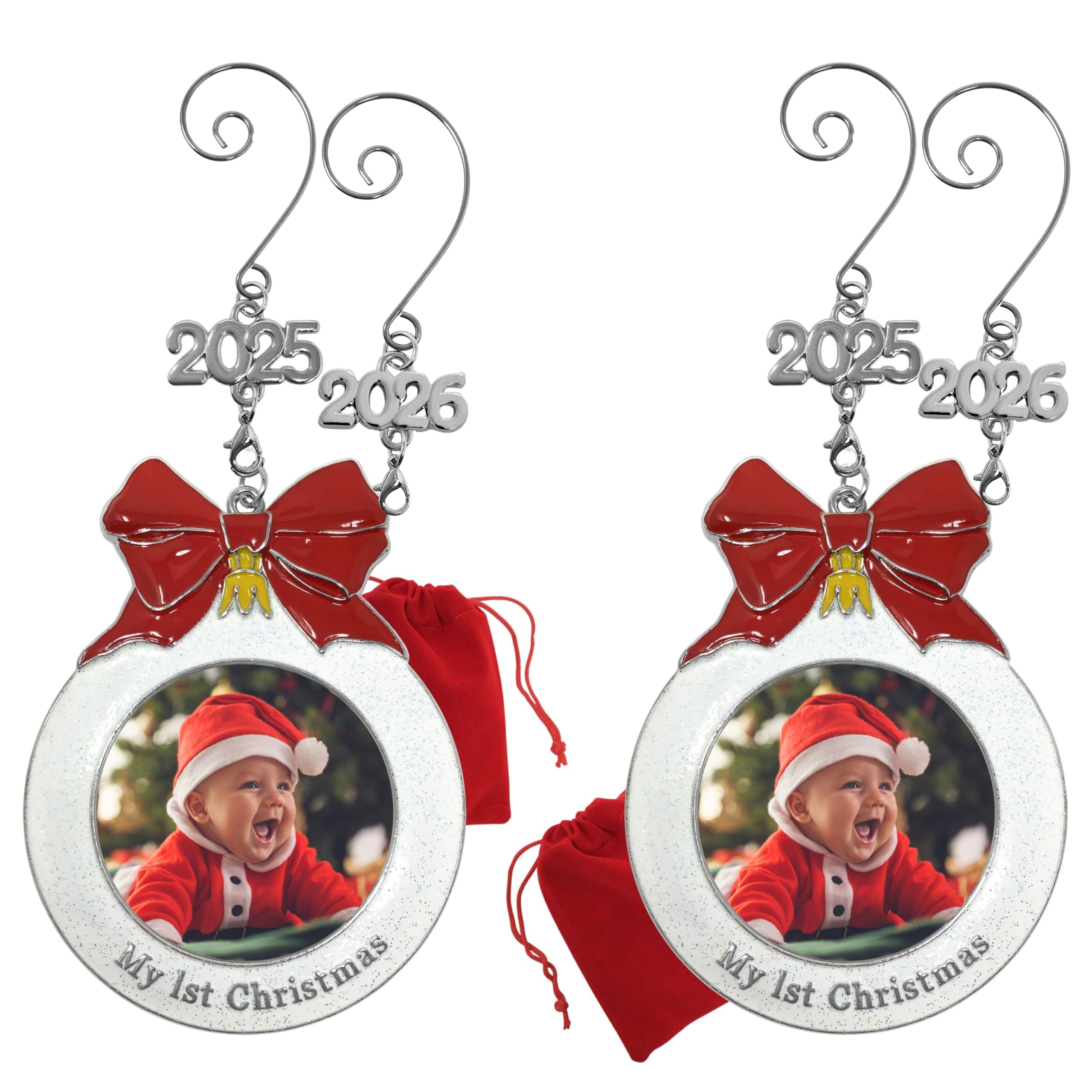 Mon premier Noël lot de 2 décorations ampoules à paillettes blanches