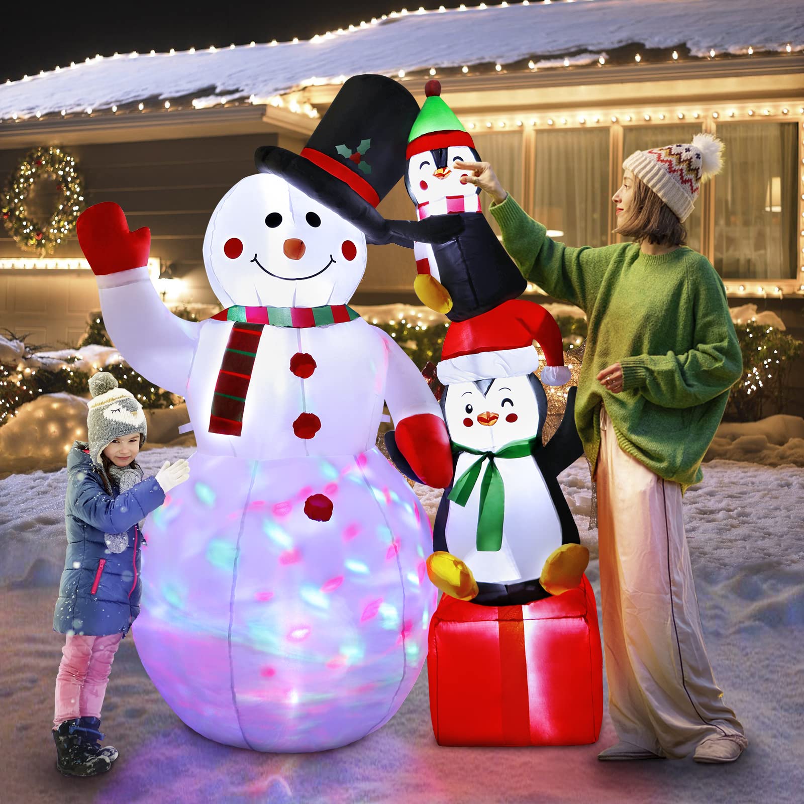 OurWarm Decorazione all'aperto gonfiabile del pupazzo di neve di Natale di 6FT con 2 pinguini