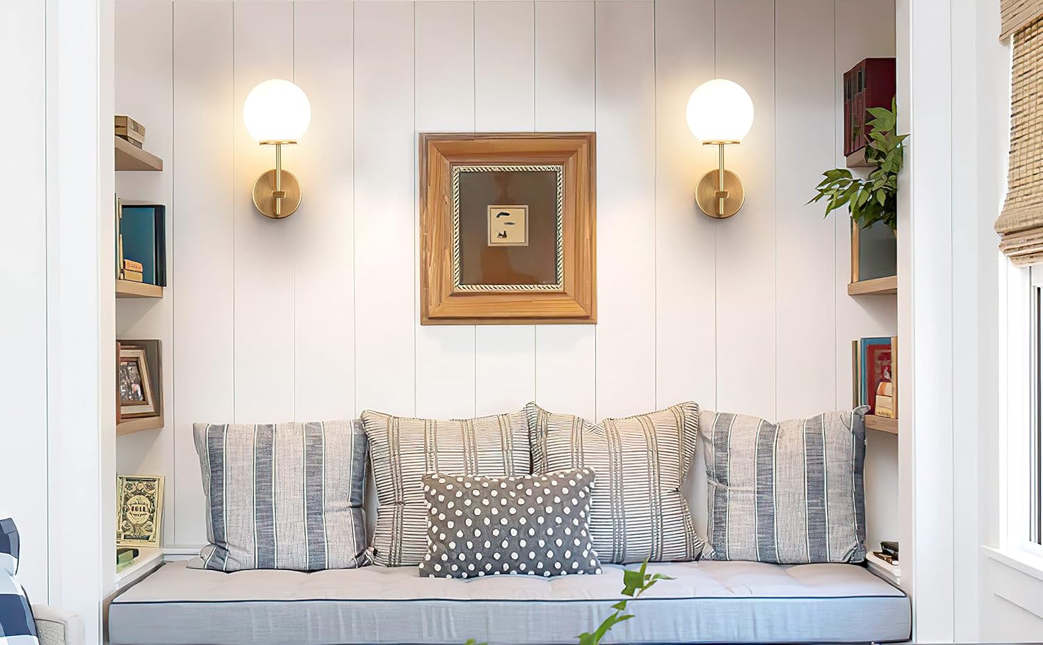 LED Battery Operated Wall Sconce Fixture Set of 2, Modern Globe Glass Shade, Wall Light with Remote Control Dimmable，not Hardwired Sconce Fixture Easy to Install Not Wires(Color : Gold-05)