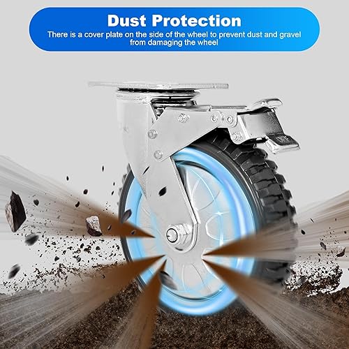 Miniatura 3 de uyoyous Ruedas giratorias de goma de 6 pulgadas, ruedas giratorias antideslizantes resistentes, 1653 libras, juego de 4 (2 giratorias con freno, 2