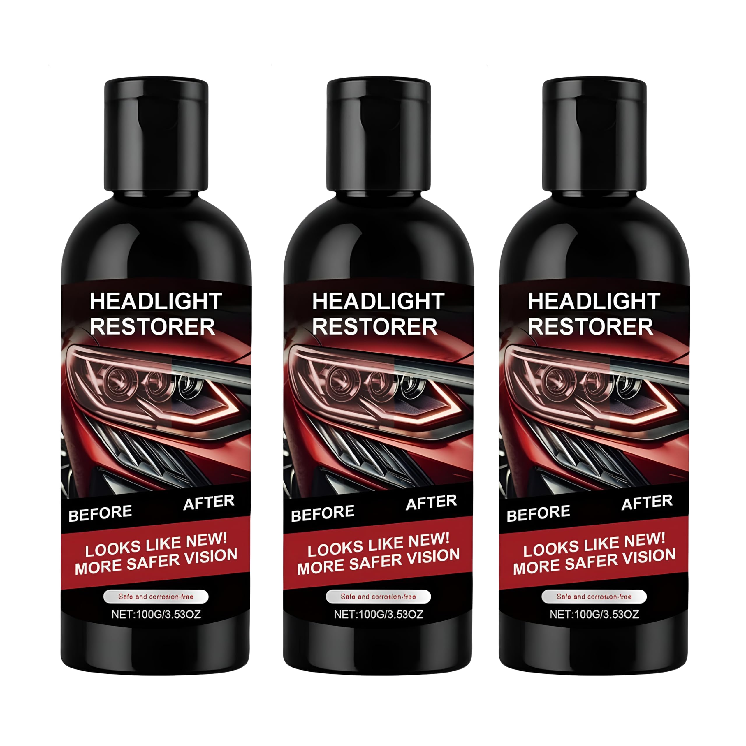 Headlight Restorer Liquid (Pack of 3 Each100ml), Clears Oxidation Yellow Tint & Foggy Layer, Restores Crystal Clear Finish, Protects Against UV Damage, Easy DIY Car Care Solution-image-49