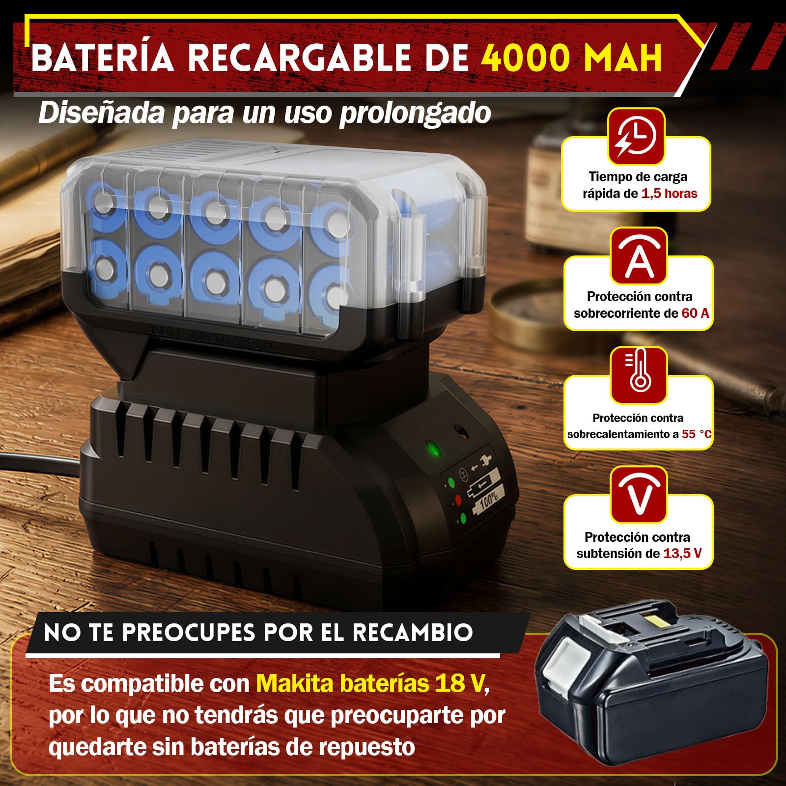 130Nm Taladro Percutor a Bateria - 21V Brushless Taladro Atornillador Batería 4,0Ah, 850W, 20+3 Ajustes de Par, Mandril Todo Metal de 13mm, 2 Velocidades, Luz LED Para Hogar, Bricolaje