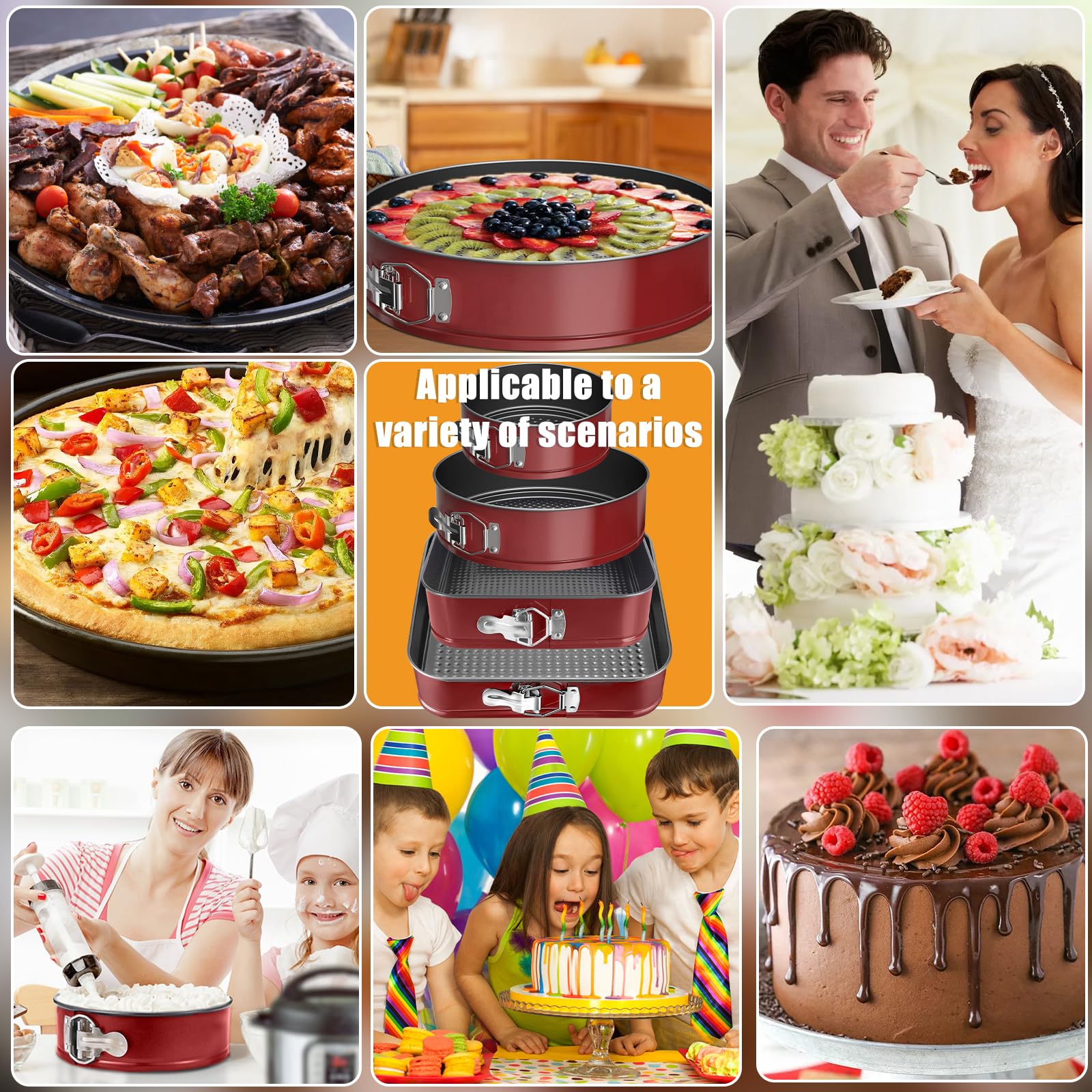 FAMKEEP Tortiera Rimovibile,Teglia da Forno Rotonda 4 Pezzi Stampi per Dolci, Quadrate, Springform (16/20/22/26cm) Rivestimento Antiaderente Cake Pan Ideali per cheesecakes