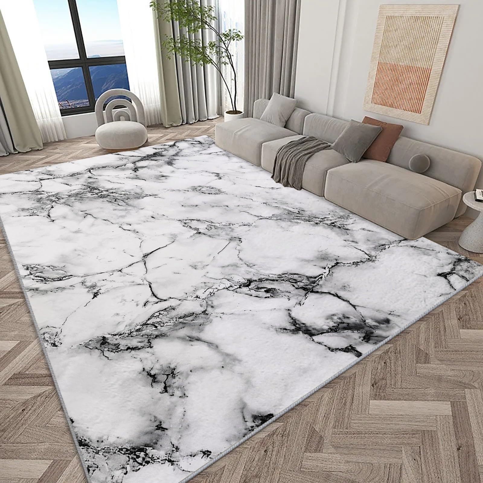 Tapis grand salon lavable en machine texture marbre 80x150 cm