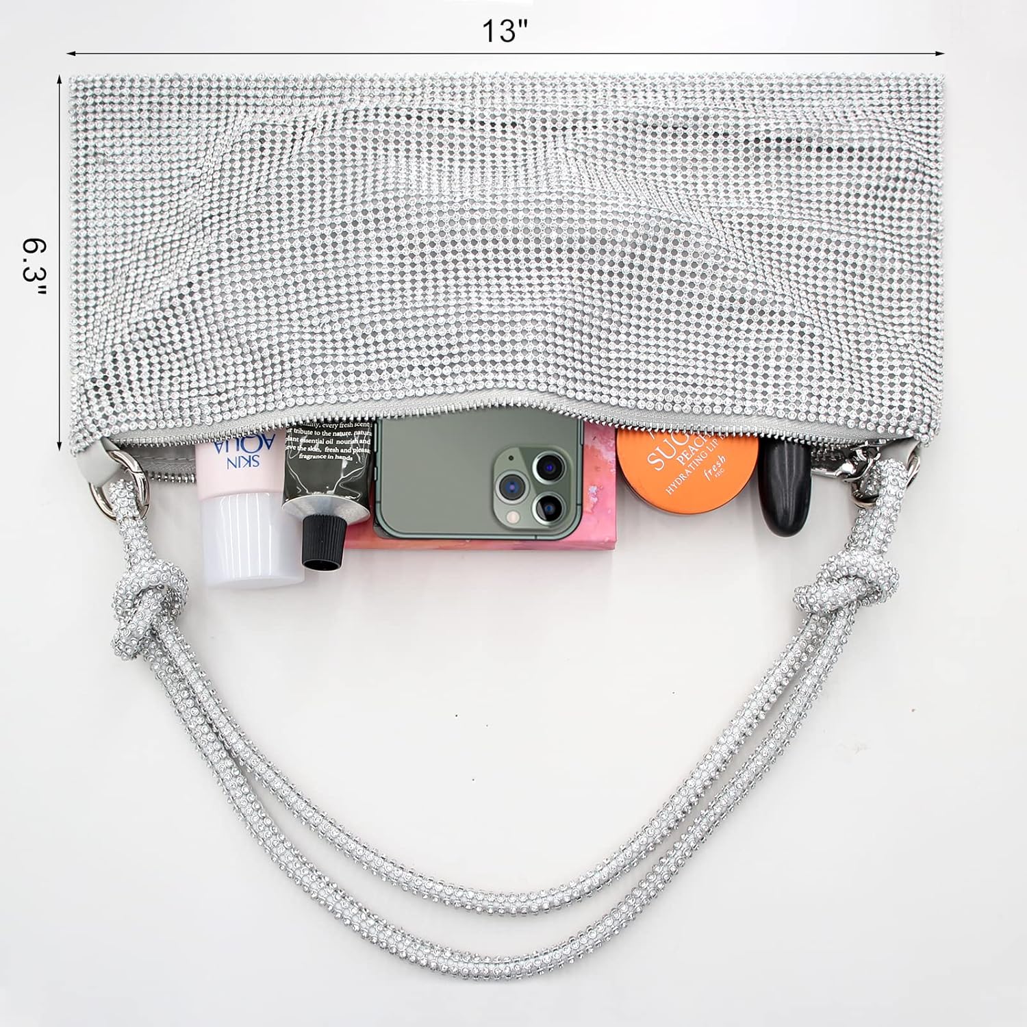 Rhinestone Purse Silver Hobo Purse Sparkly Black Evening Bag for Women Prom Party Wedding | Rhinestone, Sparkly, Prom, Party, Wedding - Image 5