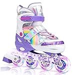 SULIFEEL Rainbow Unicorn Adjustable Inline Skates for Girls Boys and Kids with All Illuminating PU Wheels for Outdoor and Indoor Beginner Skates Purple Medium