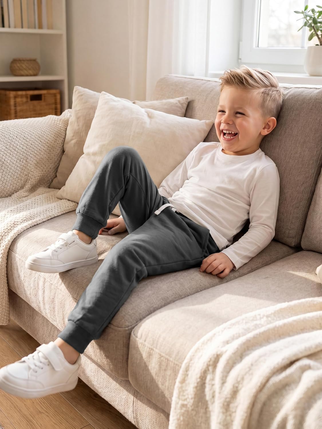 Cooraby 4 Pack Toddler Boys Pure Cotton Sweatpants Kids Athletic Jogger Pants with Pockets Drawstring for Boys 2T-8Y