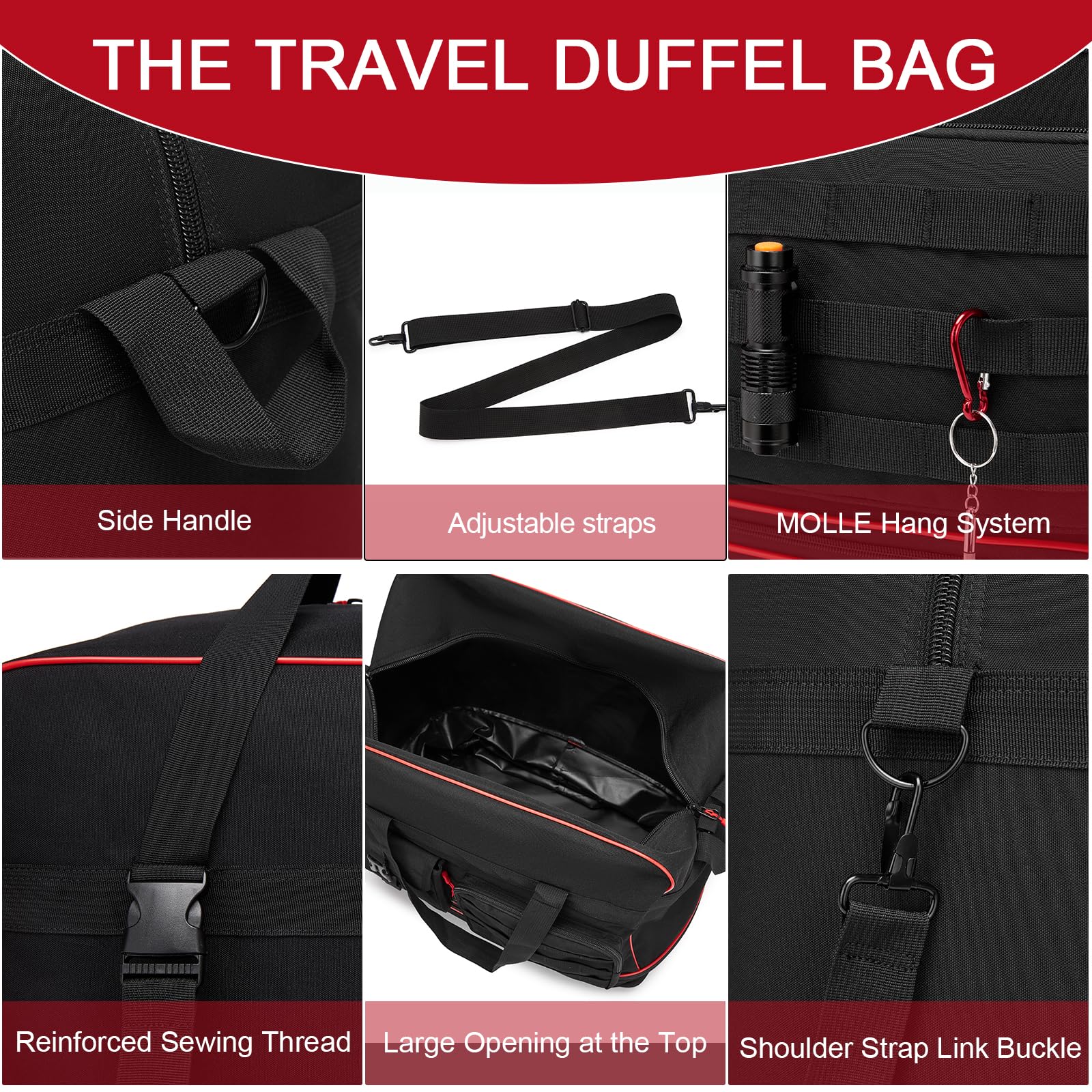 seyfocnia Borsa da viaggio tattica pieghevole, grandi valigie con ruote, borsone da viaggio con ruote e maniglia, borsa pieghevole espandibile per bagagli pieghevole, Nero , M, Classico
