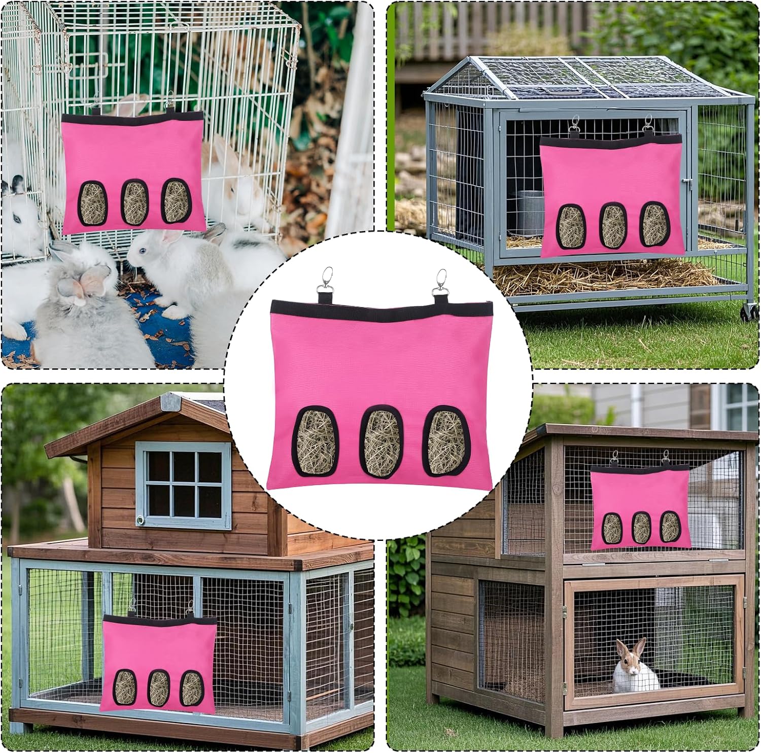 2PCS Rabbit Hay Feeder,3 Hole Hay Bag for Rabbits, Washable Hanging Small Animal Feeder for Guinea Pig Bunny Chinchillas Hamsters and Other Pets image 5