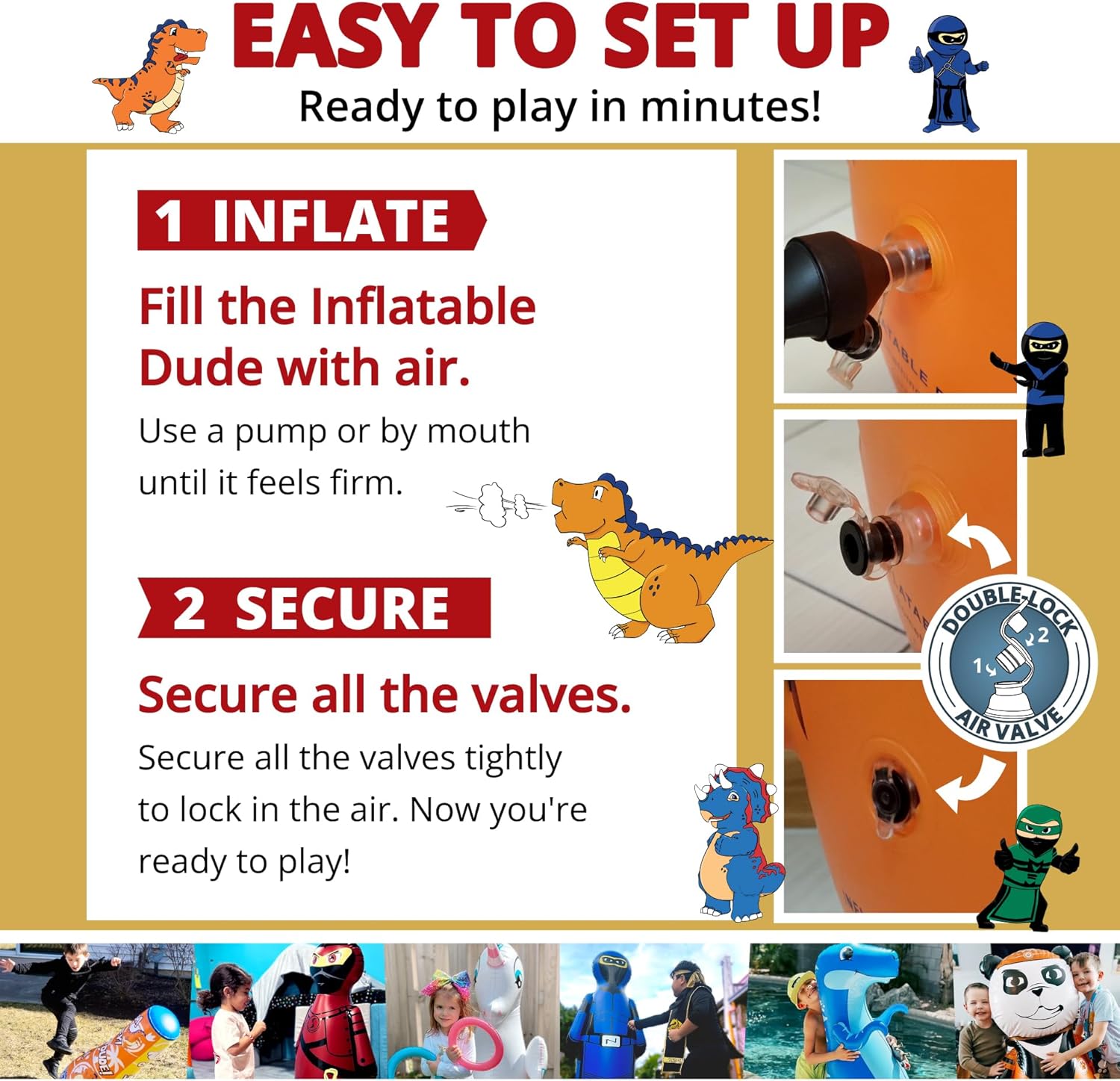 INFLATABLE DUDES Ninja Toy 47 Inches -Kids Punching Bag | Already Filled with Sand| Bop Bag | Inflatable Bopper | Boxing | Ninja Birthday Party | Party Decorations | Punching Bag for Kids- (Sam)