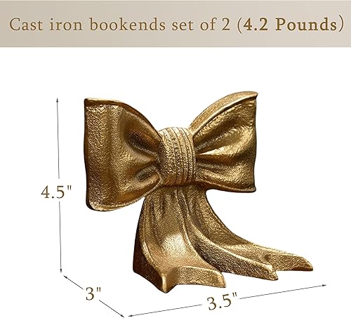 Miniatura 2 de Juego de 2 sujetalibros de metal con lazo dorado de hierro fundido resistente para libros pesados, soportes decorativos únicos y modernos para