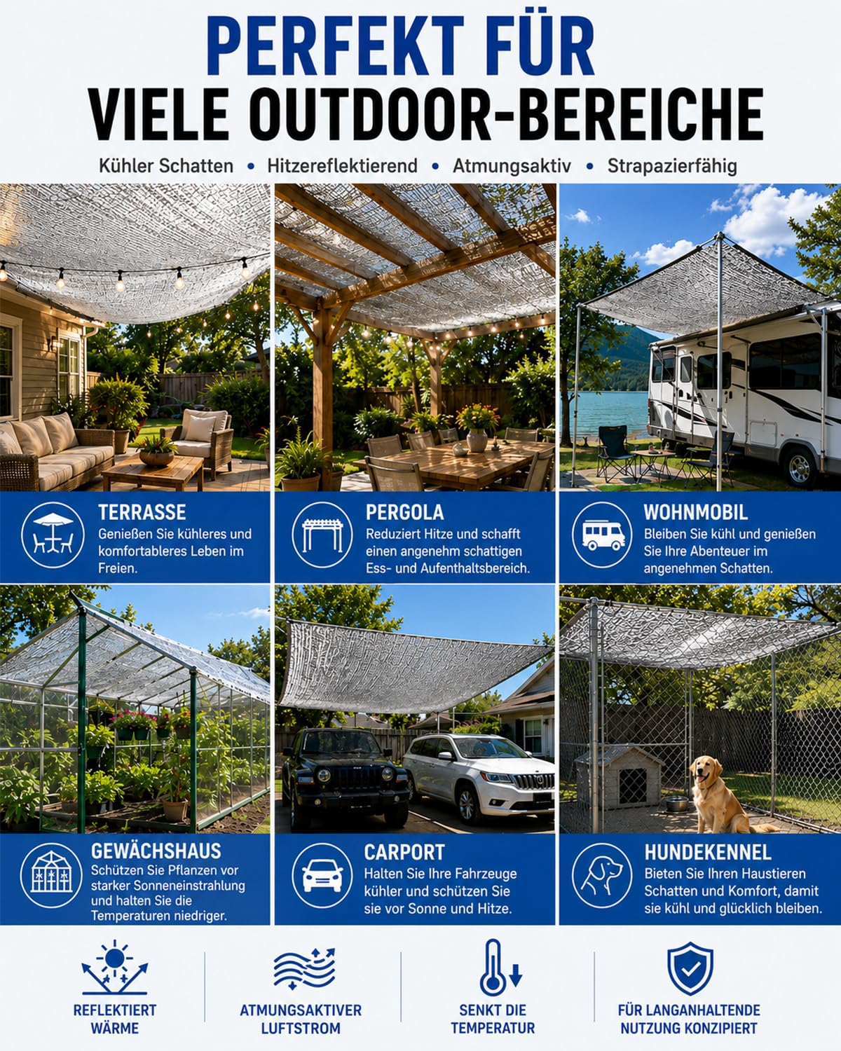 vensovo 85% Schattennetz Auto - 3x3,6m UV Alunetz Sonnenschutz Hitzeschutz für Car, Dogs