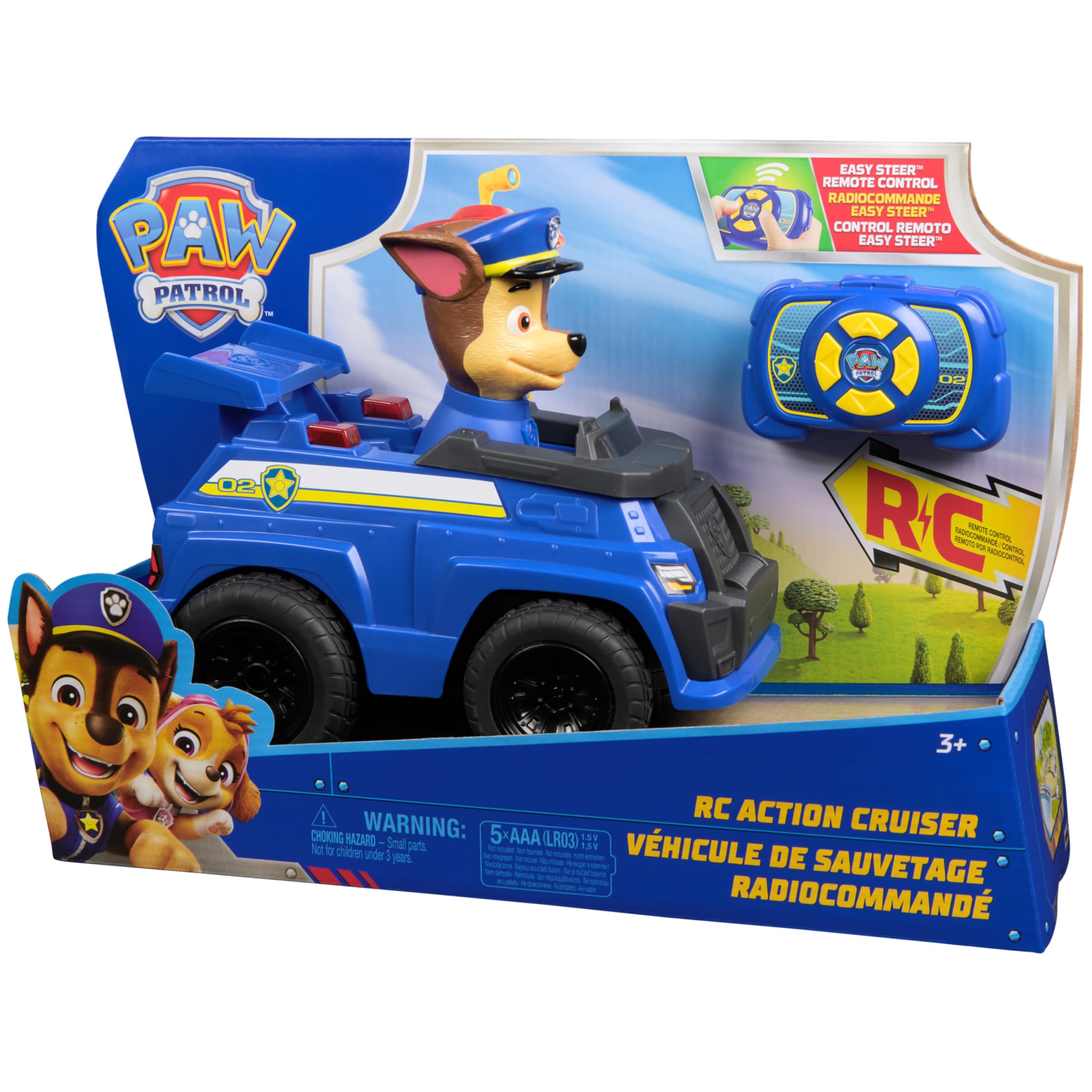 PAW Patrol Chase RC Action Cruiser, zdalnie sterowany samochód ze światłami LED i kontrolerem Easy-Steer, zabawki dla dzieci dla chłopców i dziewcząt w wieku 3 lat i starsze | Łatwy pilot - Efekty świetlne - Naprawiona figurka Chase - Samochód dziecięcy 2