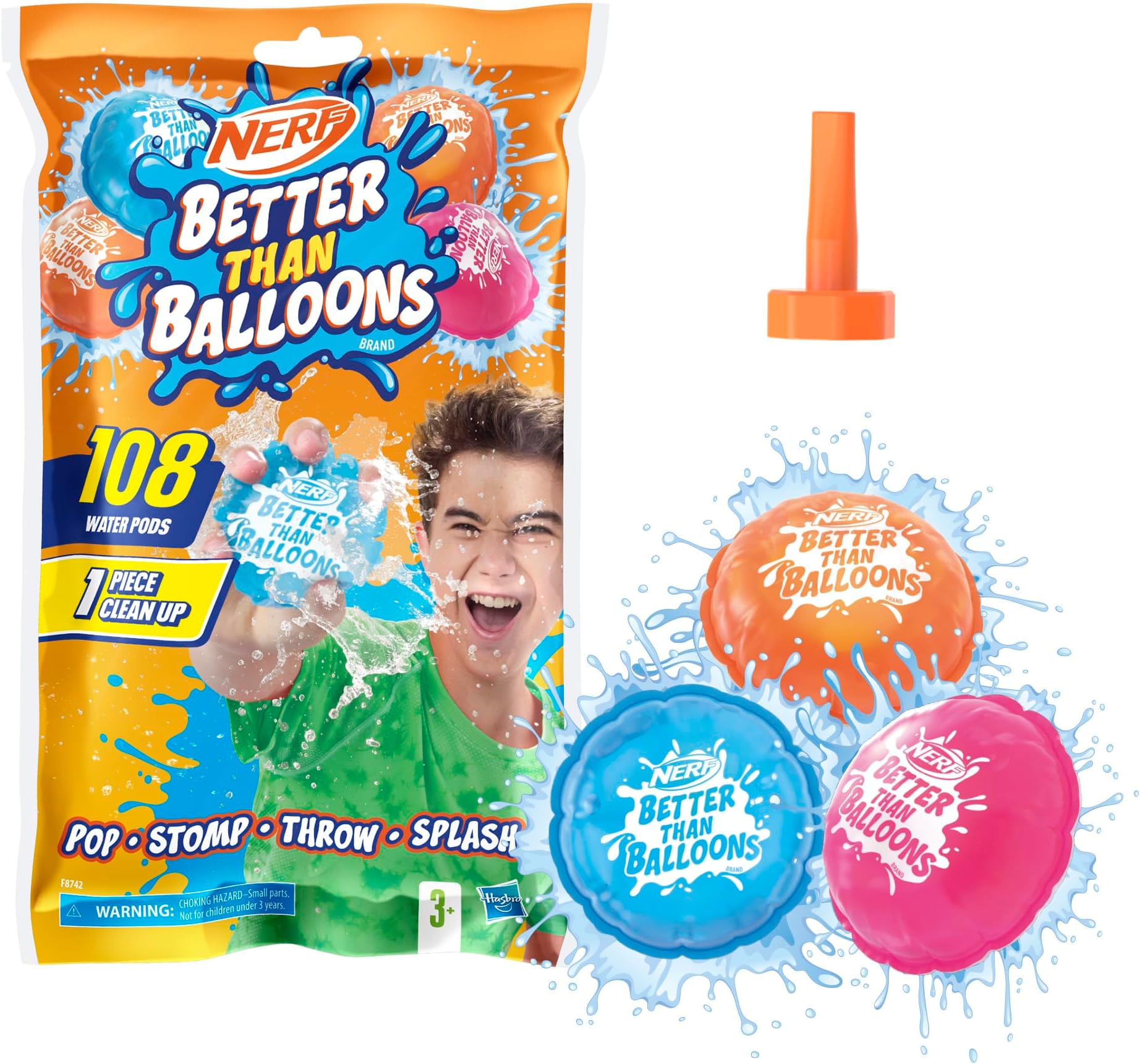 NERF Better Than Balloons Water Toys, 108 Pods, Easy 1 Piece Clean Up, Lots of Ways to Play, Backyard Water Fun, Gifts for Kids, Ages 3+
