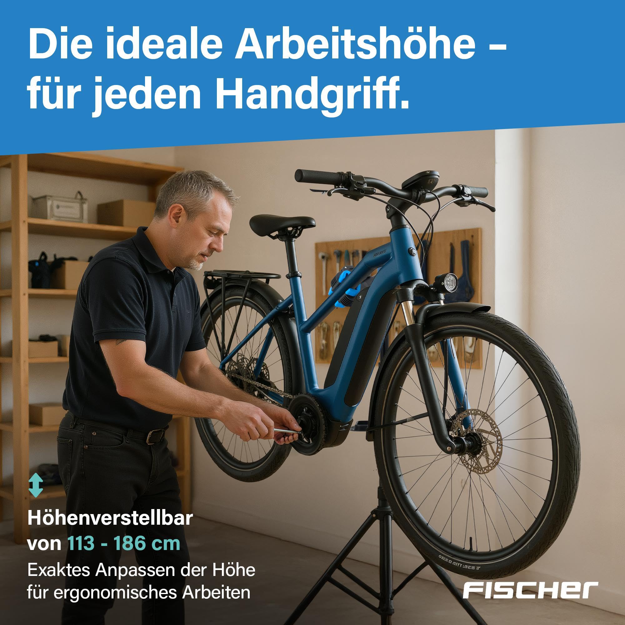 Fischer - Soporte de Montaje para Bicicleta (4 Patas, Altura Regulable, Estable con Soporte Fijo)