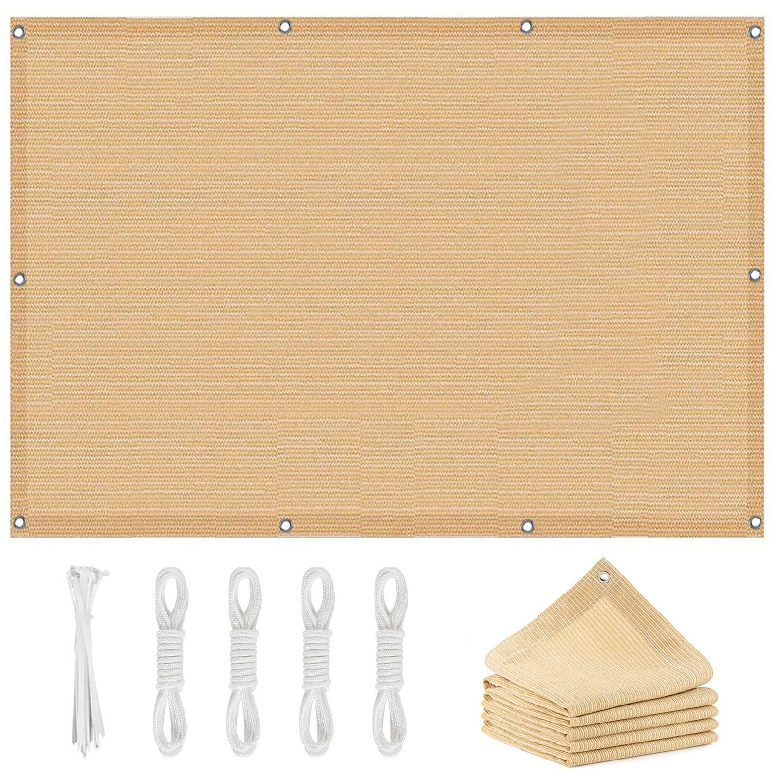Voile d'ombrage rectangulaire crème pour camping et repas frais sur la terrasse