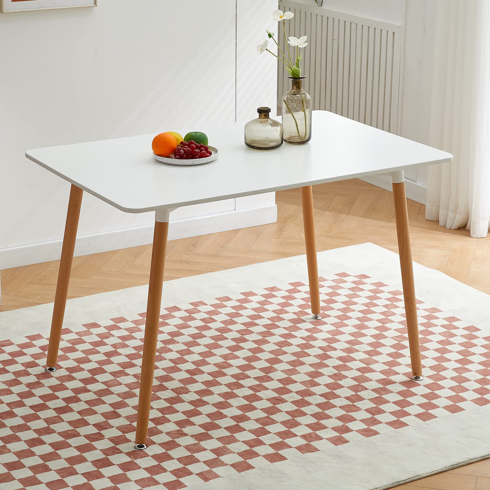 FMD White Rectangle Dining Table Mid Century Modern Wood Kitchen Table Office Desk 47" x 31.5" - SIMILAR TO STOCK PHOTO